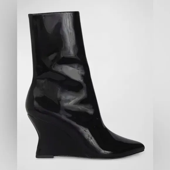 Black Suede Studio Lauren Patent Wedge Ankle Boots size 37 =7