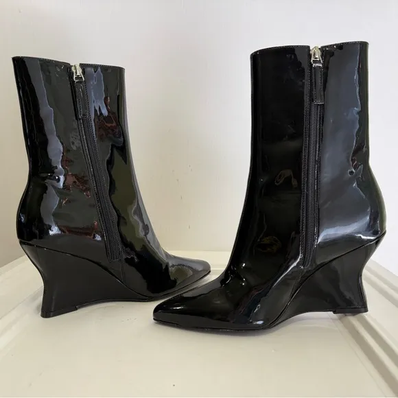 Black Suede Studio Lauren Patent Wedge Ankle Boots size 37 =7