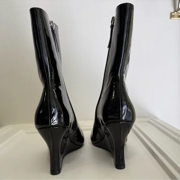 Black Suede Studio Lauren Patent Wedge Ankle Boots size 37 =7