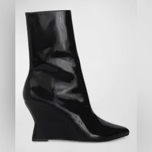 Black Suede Studio Lauren Patent Wedge Ankle Boots size 37 =7