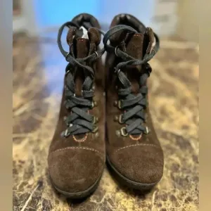 BOC Børn Concept Women Size 8.5 Brown Suede Lace Up Heel Ankle Boots