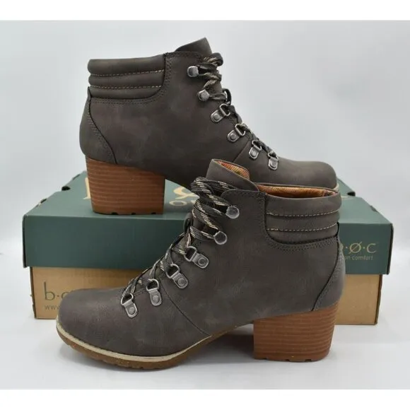 B.O.C By Born Womens Size 7 Alder Light Grey Nubuck PU Heeled Booties Boots