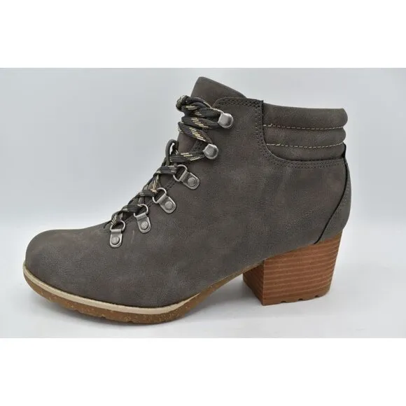 B.O.C By Born Womens Size 7 Alder Light Grey Nubuck PU Heeled Booties Boots