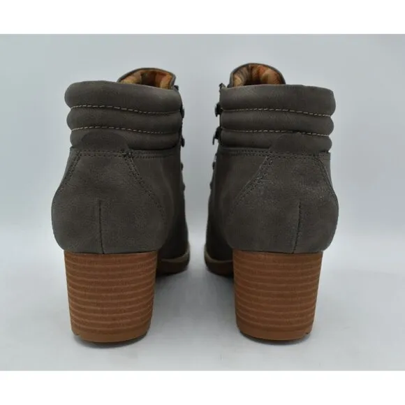 B.O.C By Born Womens Size 7 Alder Light Grey Nubuck PU Heeled Booties Boots
