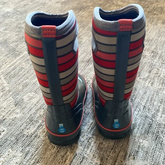 Bogs Kids' Red and Gray Striped Boots - size 13 - green base