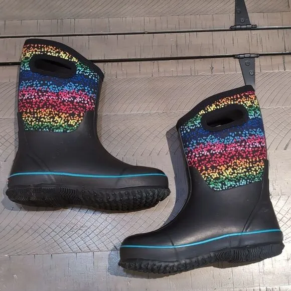 Bogs Multicolor Rainbow Dots Winter Rain Snow Boots Sz 4 Youth