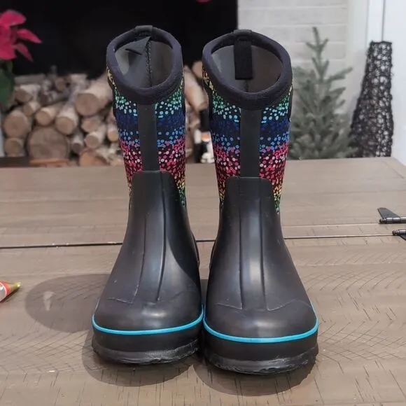 Bogs Multicolor Rainbow Dots Winter Rain Snow Boots Sz 4 Youth