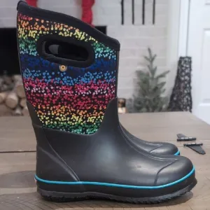 Bogs Multicolor Rainbow Dots Winter Rain Snow Boots Sz 4 Youth
