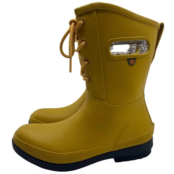 BOGS Womens Shoes Amanda II Lace Up Rain Boots Sz 6 Yellow Rubber Waterproof