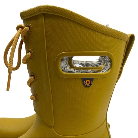 BOGS Womens Shoes Amanda II Lace Up Rain Boots Sz 6 Yellow Rubber Waterproof