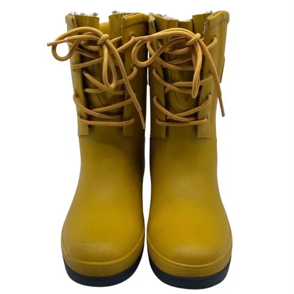 BOGS Womens Shoes Amanda II Lace Up Rain Boots Sz 6 Yellow Rubber Waterproof