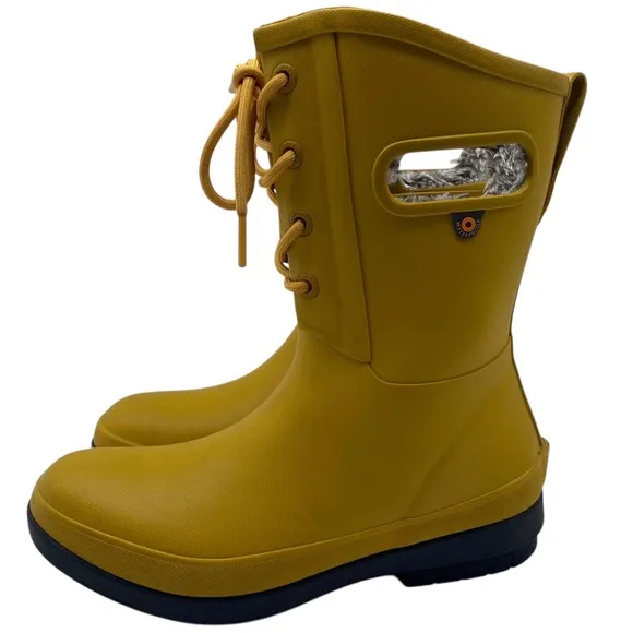 BOGS Womens Shoes Amanda II Lace Up Rain Boots Sz 6 Yellow Rubber Waterproof