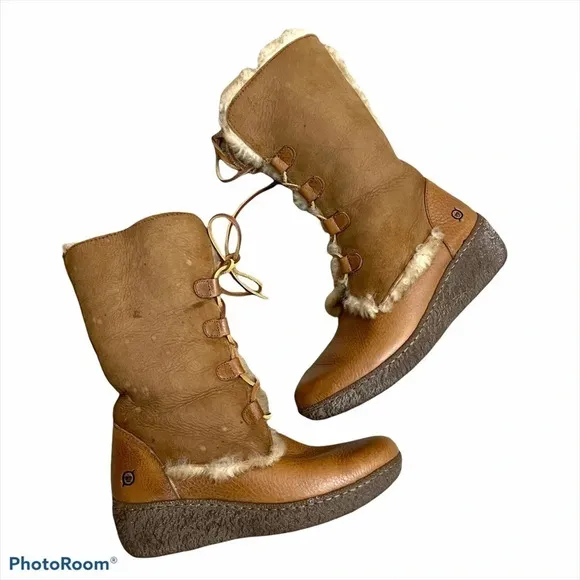 Born Sheep Skin Leather Shearling Chestnut Nome Tall Boots