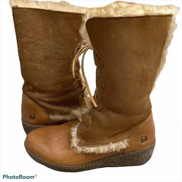 Born Sheep Skin Leather Shearling Chestnut Nome Tall Boots