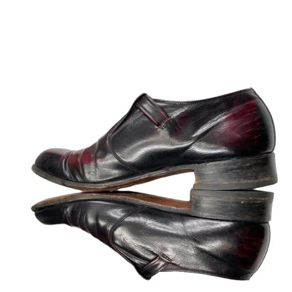 Bostonian Z2038229 Men Maroon Black Leather Square Toe Monk Strap Dress Shoes 10
