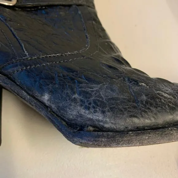 Botas Jaca Gator Cowboy Boots Black Leather Exotic Croc Women Pointed Square Toe