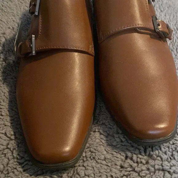 Brand New Mens Calvin Klein Brown Leather with Buckle Slip-On Shoes Size 8!