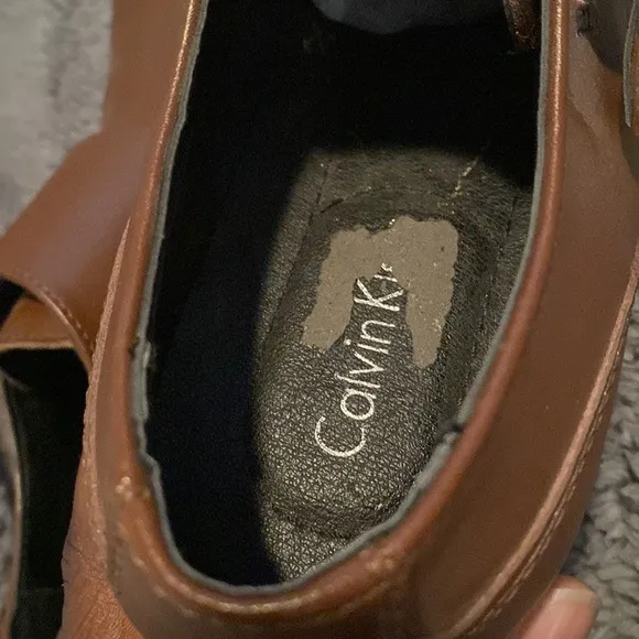 Brand New Mens Calvin Klein Brown Leather with Buckle Slip-On Shoes Size 8!
