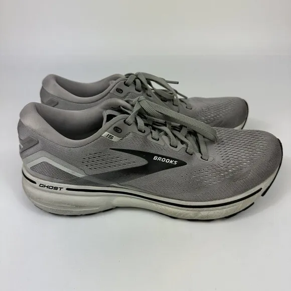 Brooks Ghost 15 Mens 9.5 D Shoes Gray Running Walking Gym Sneaker Cushion