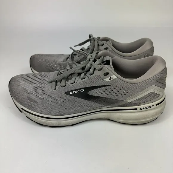 Brooks Ghost 15 Mens 9.5 D Shoes Gray Running Walking Gym Sneaker Cushion