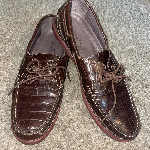 Brown Leather Boat Shoes with Textured Finish
