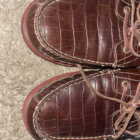 Brown Leather Boat Shoes with Textured Finish