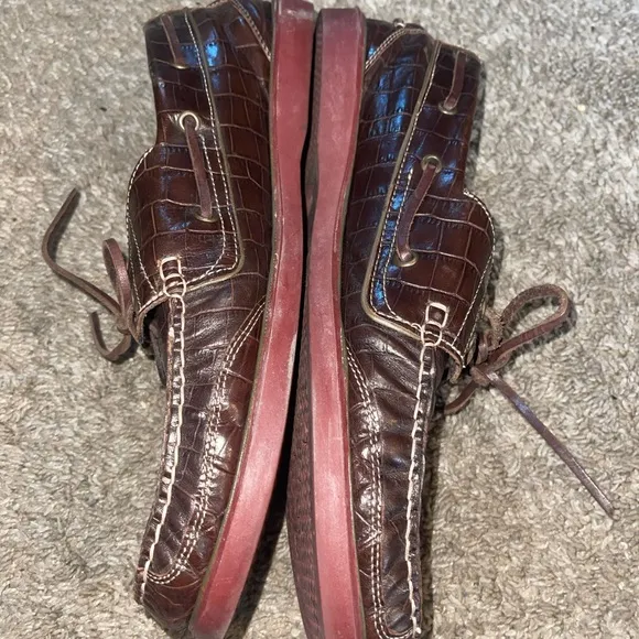 Brown Leather Boat Shoes with Textured Finish