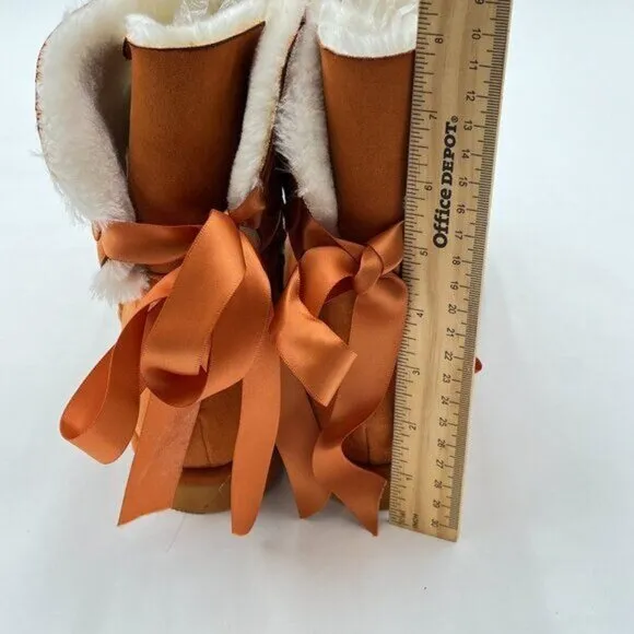 Brown Women Cute Winter Round Toe Comfy Low Heels Warm Fur Bows Ankle Snow Boots