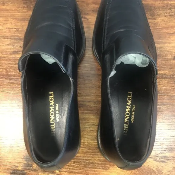 Bruno Magli Raging Loafer Mens Size 7 M Slip On Black Leather Shoes Italy