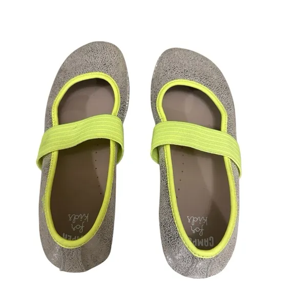 Camper Girls Right Ballerina Leather Flat Shoes Silver Neon Yellow Size 35 (US3)