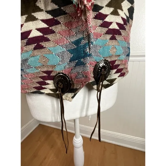 Capezio Western Fringe Rodeo Open Vest Concho Aztec Design Cowgirl Women Size M