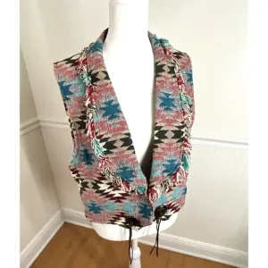 Capezio Western Fringe Rodeo Open Vest Concho Aztec Design Cowgirl Women Size M