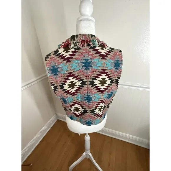 Capezio Western Fringe Rodeo Open Vest Concho Aztec Design Cowgirl Women Size M