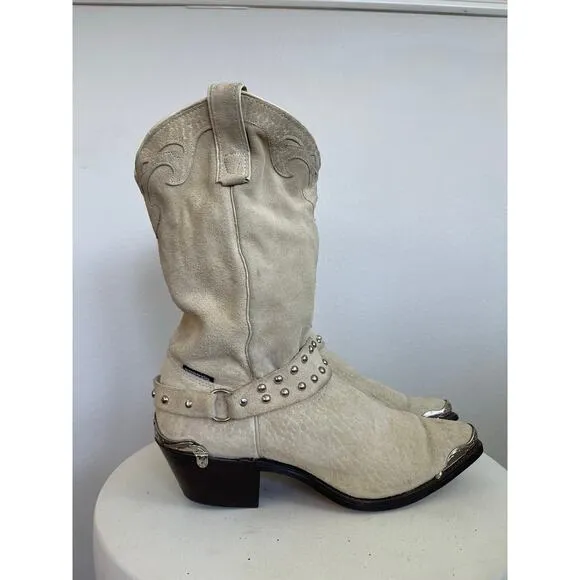 Capezio Women Vintage Cream Suede Harness Cowboy Boots  - Size 8.5M