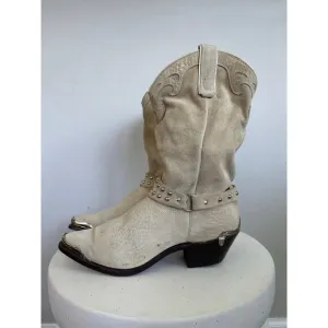 Capezio Women Vintage Cream Suede Harness Cowboy Boots  - Size 8.5M