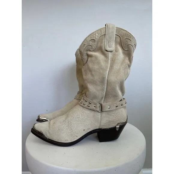 Capezio Women Vintage Cream Suede Harness Cowboy Boots  - Size 8.5M