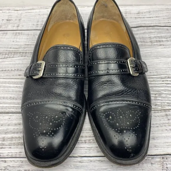 Caporicci Shoes Mens 10.5 Black Leather Italy Made‎ Toe Cap Brogue Buckle Loafer