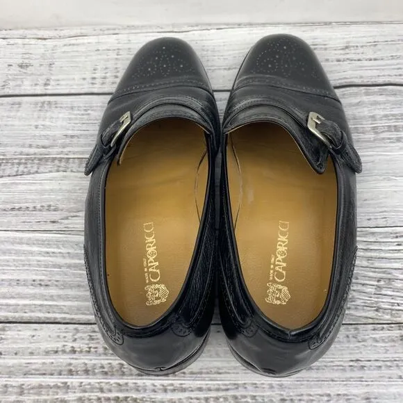 Caporicci Shoes Mens 10.5 Black Leather Italy Made‎ Toe Cap Brogue Buckle Loafer