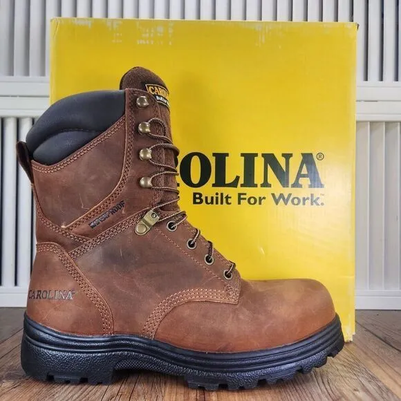 Carolina 8&quot; Waterproof Steel Toe Work Boots Men 8.5 EE Wide Brown Leather CA3524