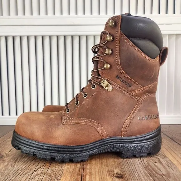 Carolina 8&quot; Waterproof Steel Toe Work Boots Men 8.5 EE Wide Brown Leather CA3524