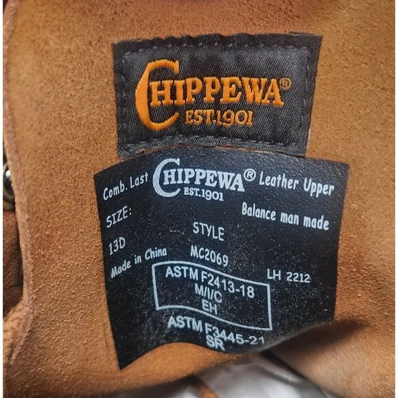 Chippewa Classic 2.0 6&quot; Plain Boots Mens 13D Brown Leather Steel Toe Work MC2069