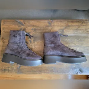 Chocolate Brown Suede Boots Women Front Zipper Real Leather Ankle  Platform 8.5