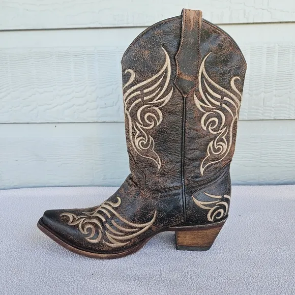 Circle G By Corral Brown Crackle Western Distressed Boots Women SZ 7 Cowgirl