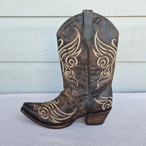 Circle G By Corral Brown Crackle Western Distressed Boots Women SZ 7 Cowgirl