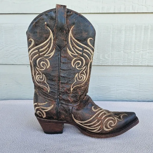 Circle G By Corral Brown Crackle Western Distressed Boots Women SZ 7 Cowgirl