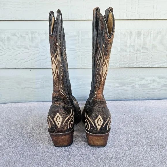 Circle G By Corral Brown Crackle Western Distressed Boots Women SZ 7 Cowgirl