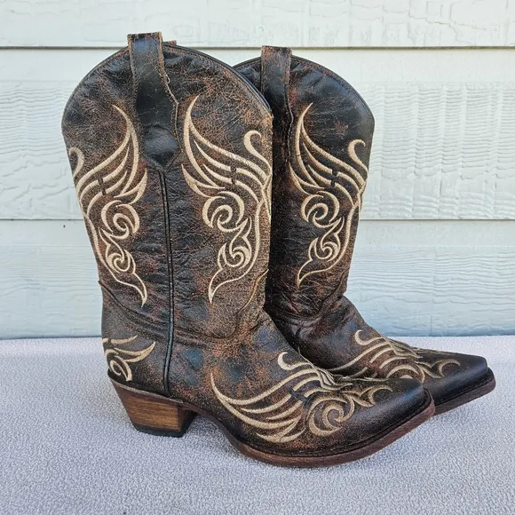 Circle G By Corral Brown Crackle Western Distressed Boots Women SZ 7 Cowgirl