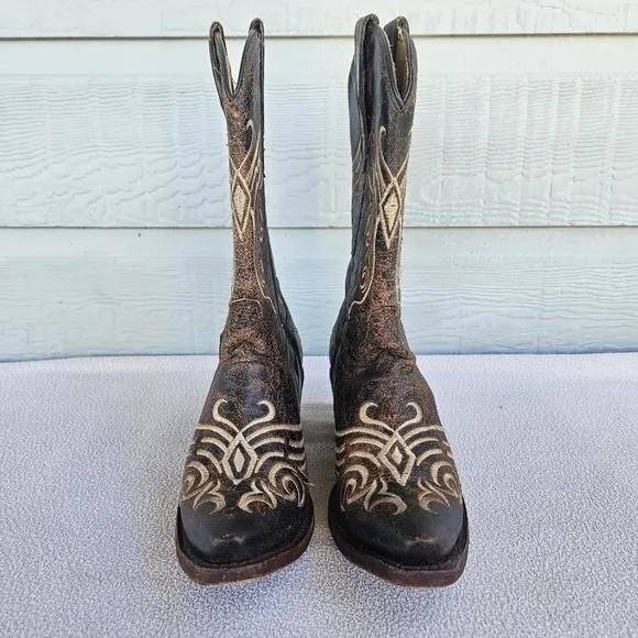 Circle G By Corral Brown Crackle Western Distressed Boots Women SZ 7 Cowgirl
