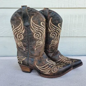 Circle G By Corral Brown Crackle Western Distressed Boots Women SZ 7 Cowgirl