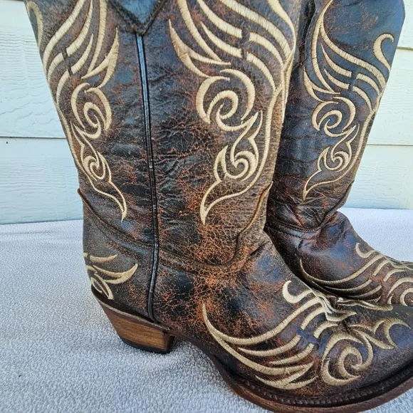 Circle G By Corral Brown Crackle Western Distressed Boots Women SZ 7 Cowgirl